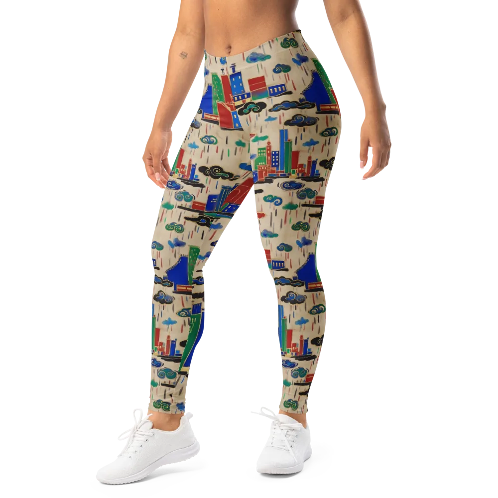 Rainy Neon City on Leggings — Left Front