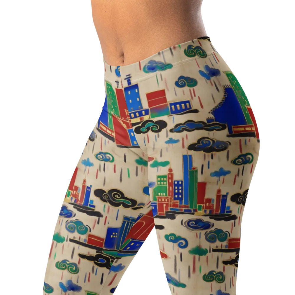 Rainy Neon City on Leggings — Left Front