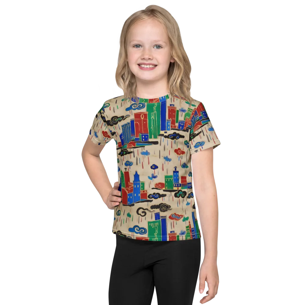 Rainy Neon City on Kids Crew Neck T-Shirt — Front
