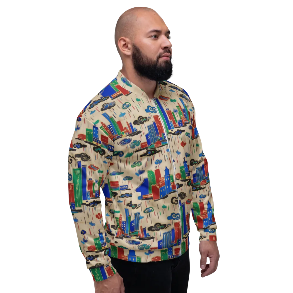 Rainy Neon City on Bomber Jacket — Right