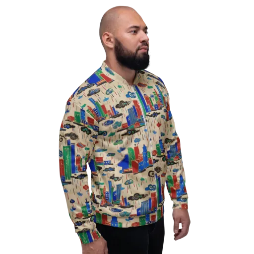 Rainy Neon City on a Bomber Jacket