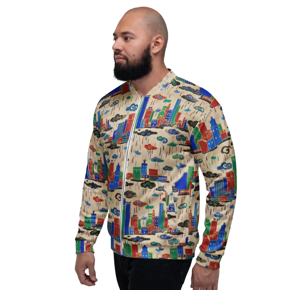 Rainy Neon City on Bomber Jacket — Left