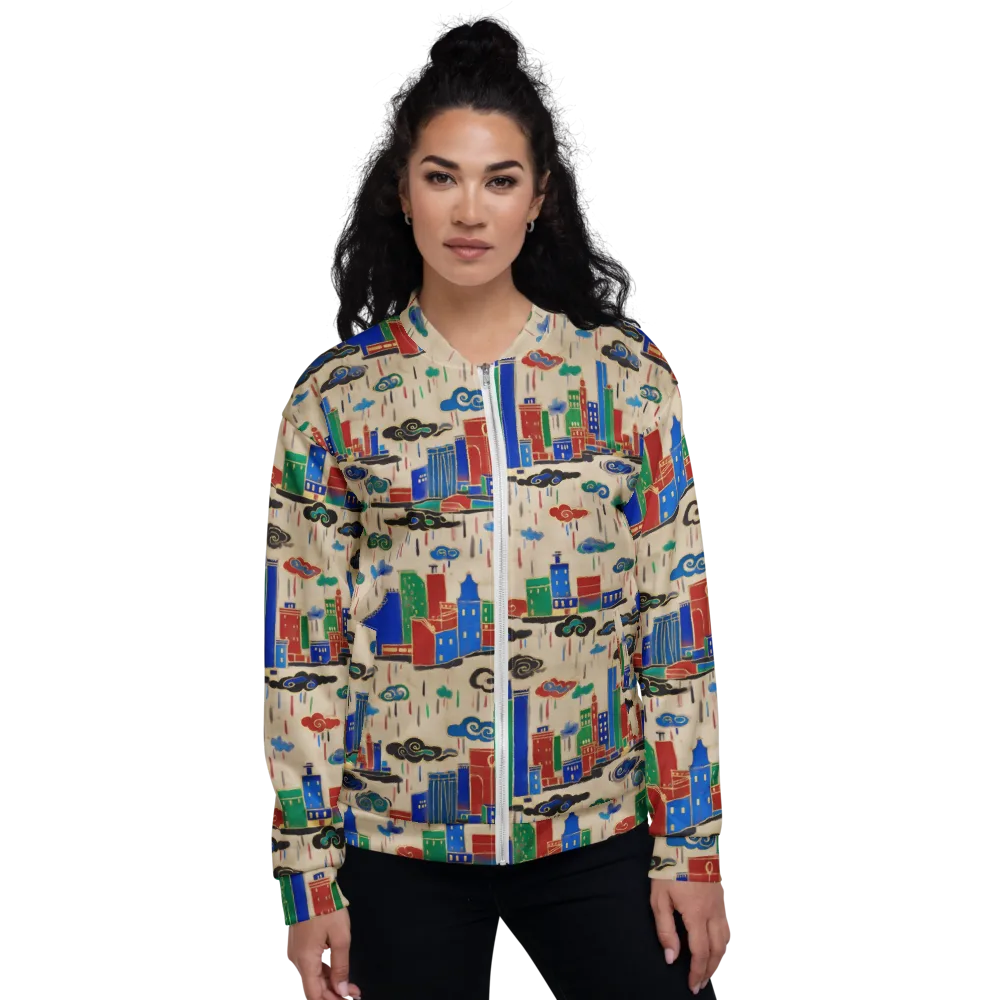 Rainy Neon City on Bomber Jacket — Front