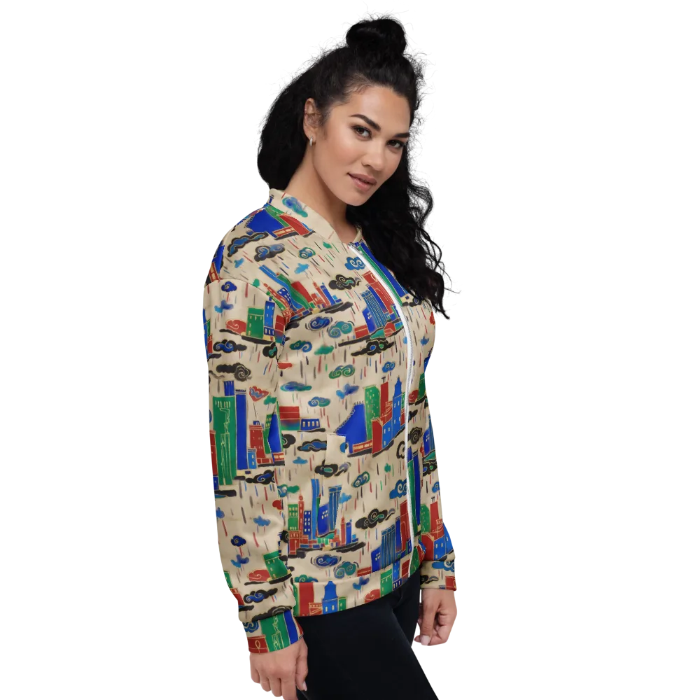 Rainy Neon City on Bomber Jacket — Right
