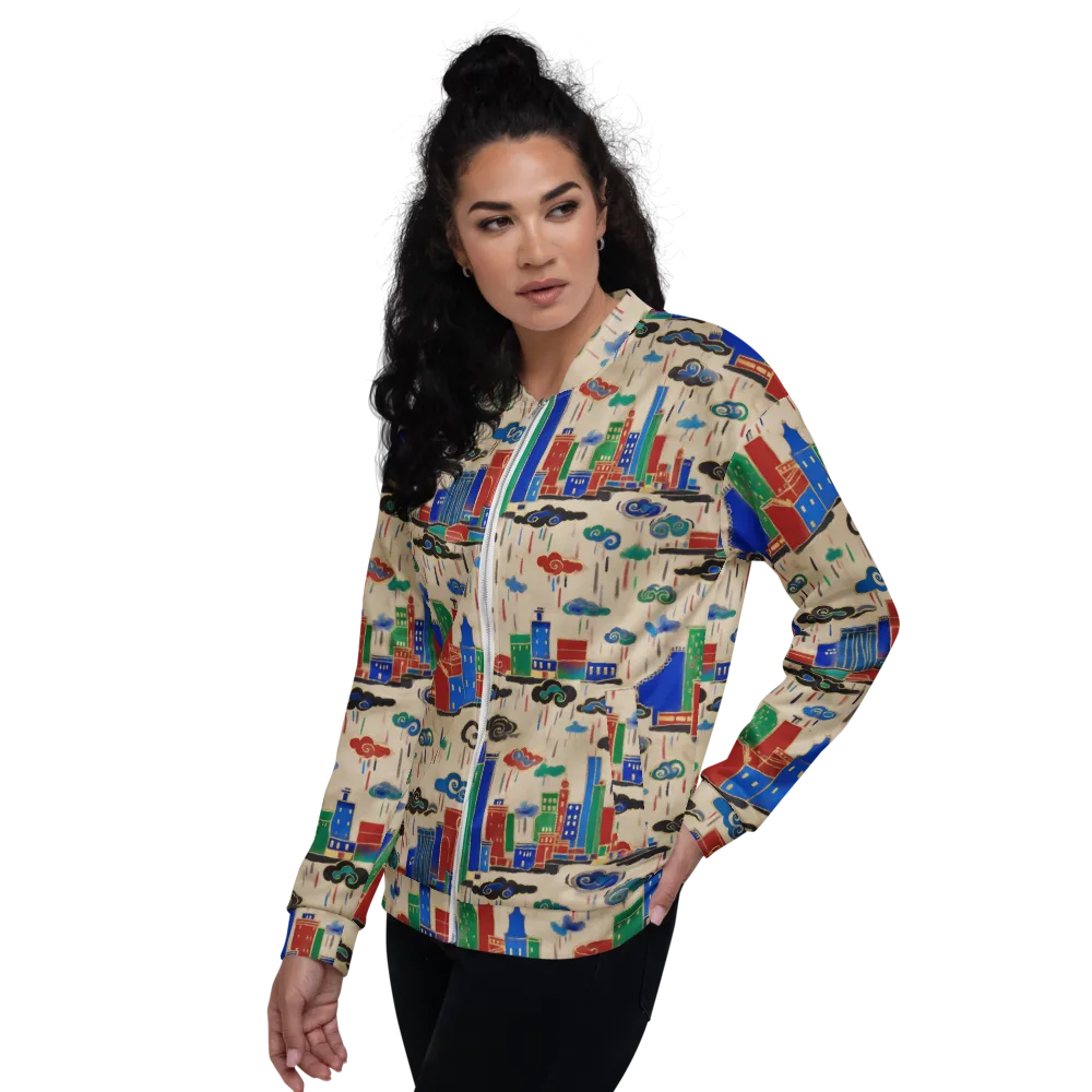 Rainy Neon City on Bomber Jacket — Left
