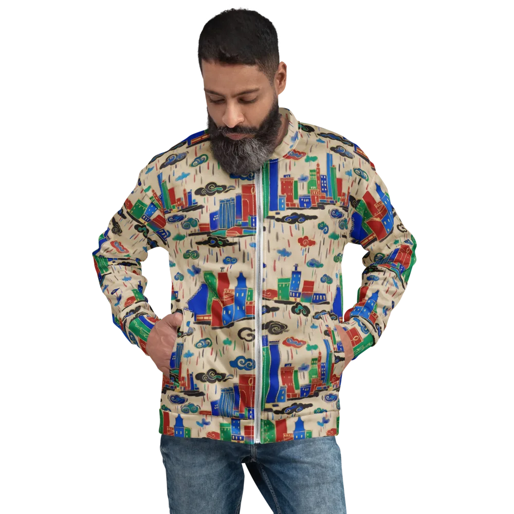 Rainy Neon City on Bomber Jacket — Front
