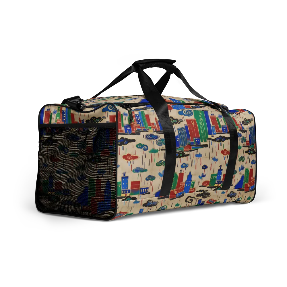 Rainy Neon City on Duffle Bag — Right Front