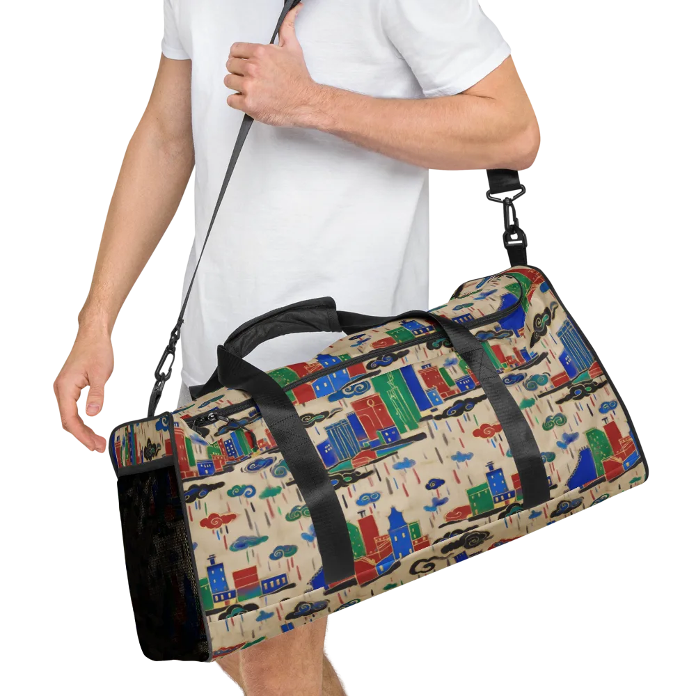 Rainy Neon City on Duffle Bag — Right Front