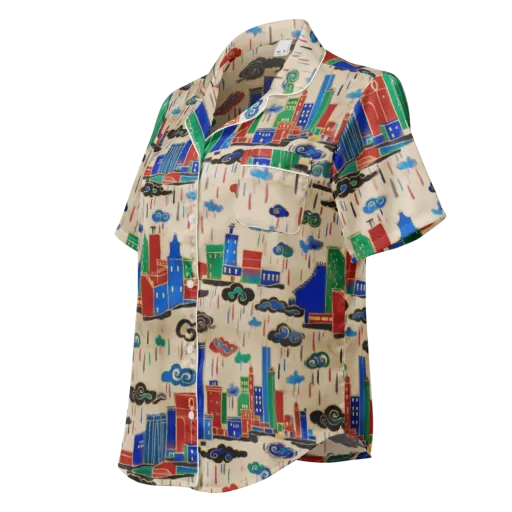 Rainy Neon City on a Women's Short Sleeve Pajama Top