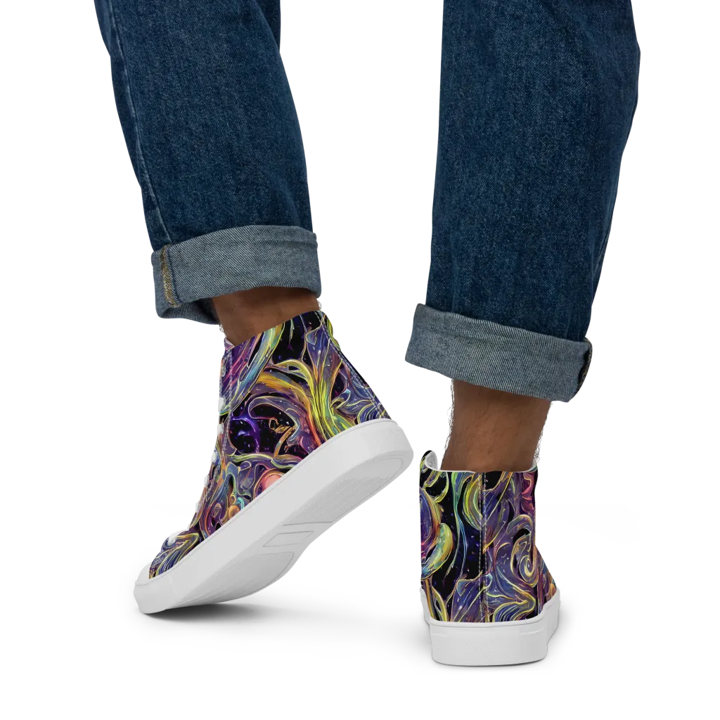 Lebacq Swirl on Men's High Top Canvas Shoes — Back