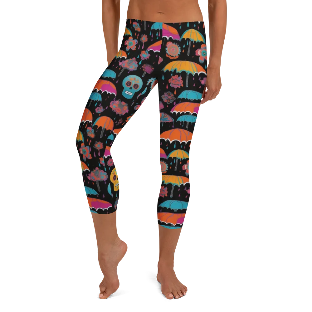 Skull Shower on Capri Leggings — Front