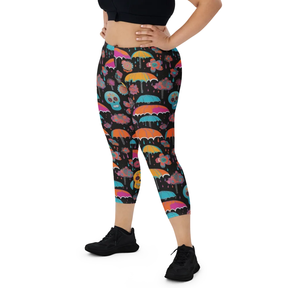 Skull Shower on Capri Leggings — Front