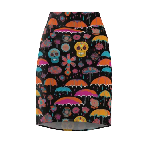 Skull Shower on a Pencil Skirt
