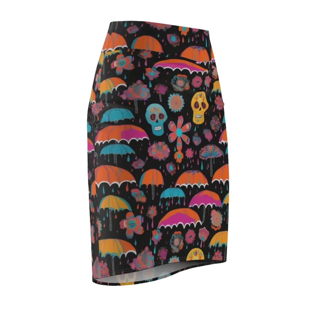 Skull Shower on Pencil Skirt — Front Side