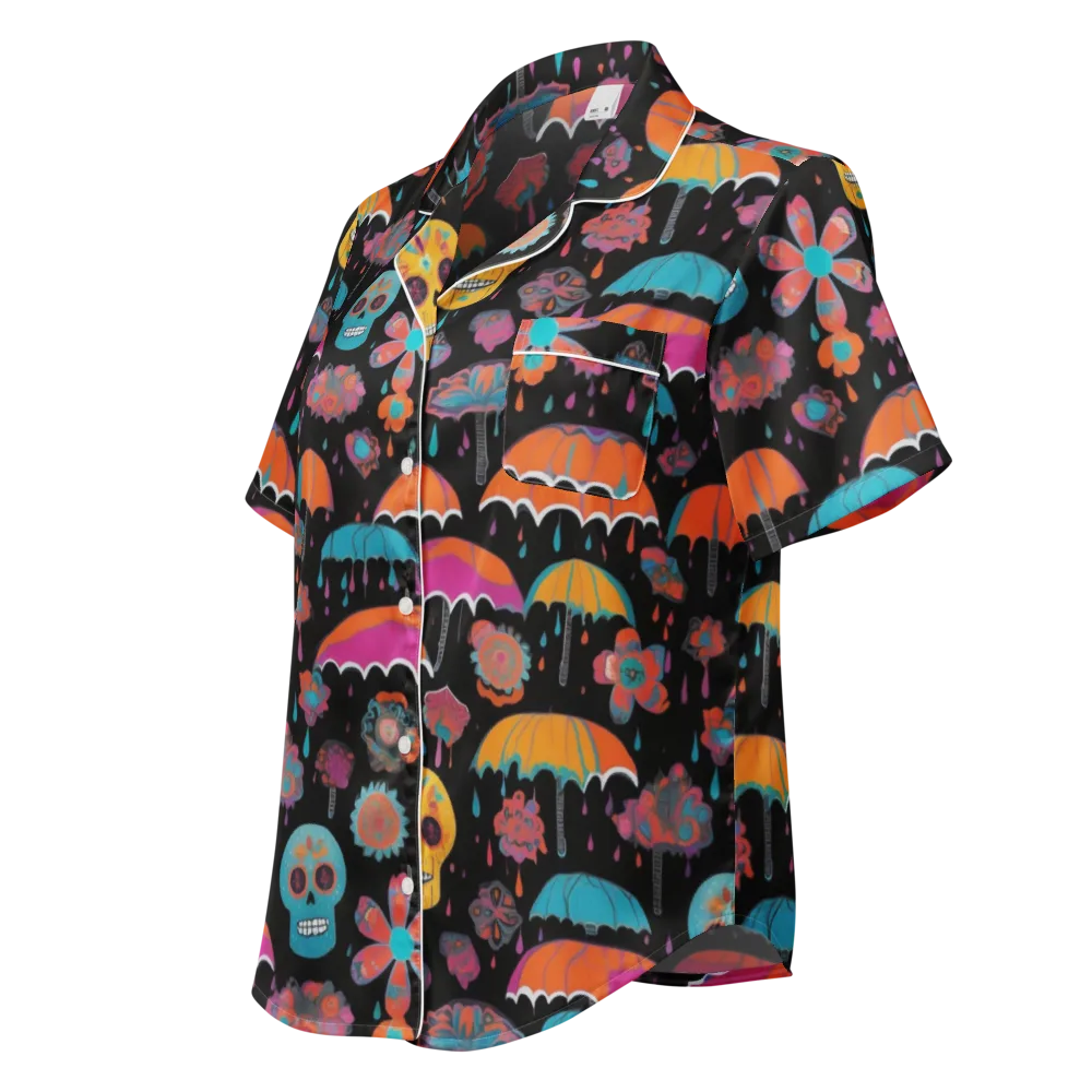 Skull Shower on Women's Short Sleeve Pajama Top — Left Front