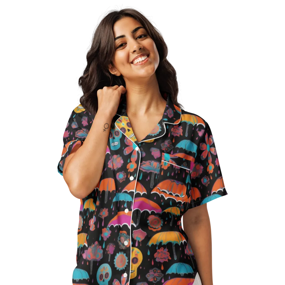 Skull Shower on Women's Short Sleeve Pajama Top — Front