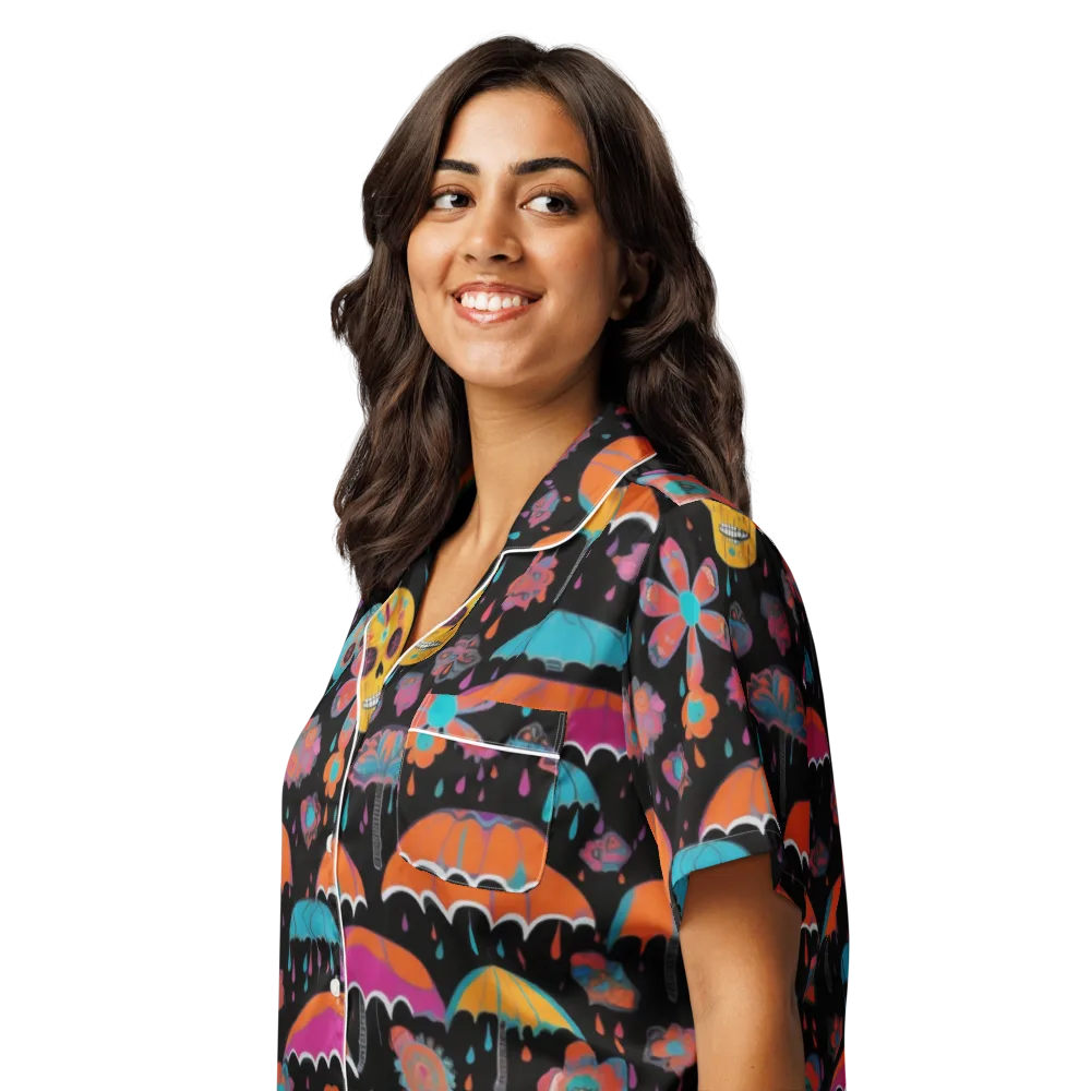 Skull Shower on Women's Short Sleeve Pajama Top — Left Front