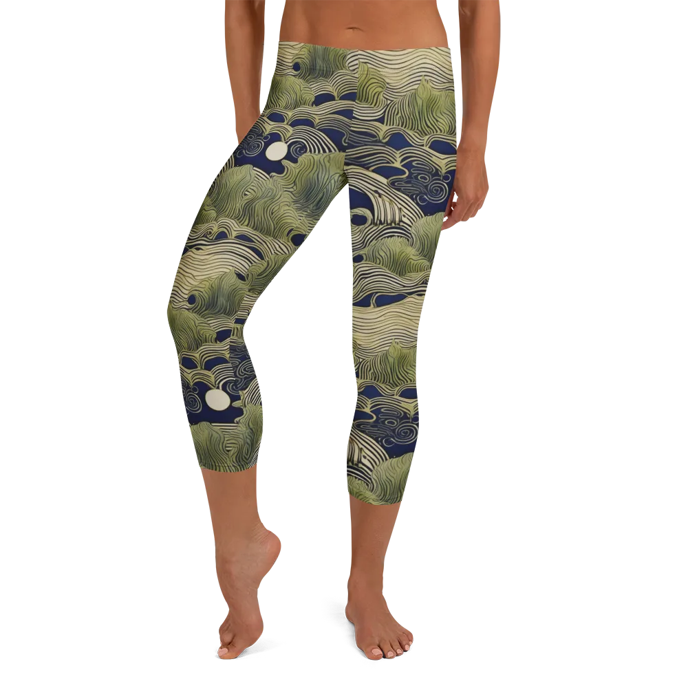 Indigo Tidal Song on Capri Leggings — Front