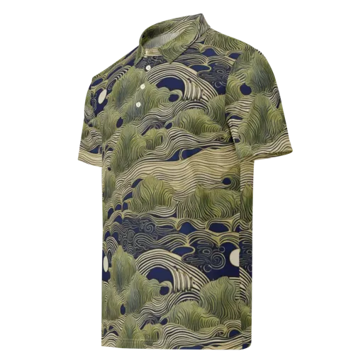 Indigo Tidal Song on a Men's Slim Fit Polo Shirt