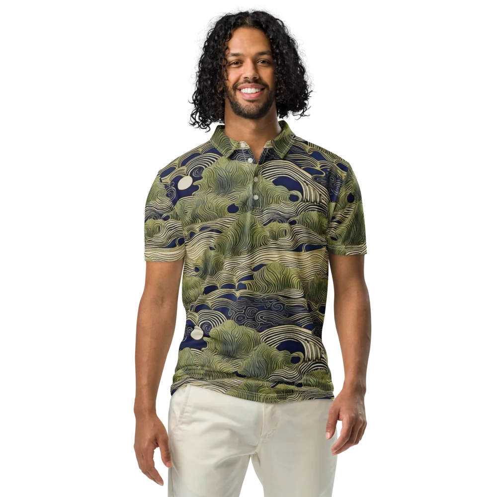 Indigo Tidal Song on Men's Slim Fit Polo Shirt — Front