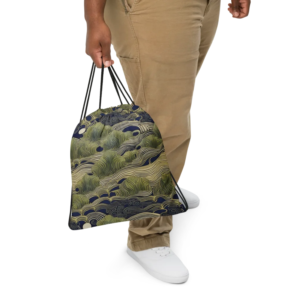 Indigo Tidal Song on Drawstring Bag — Front