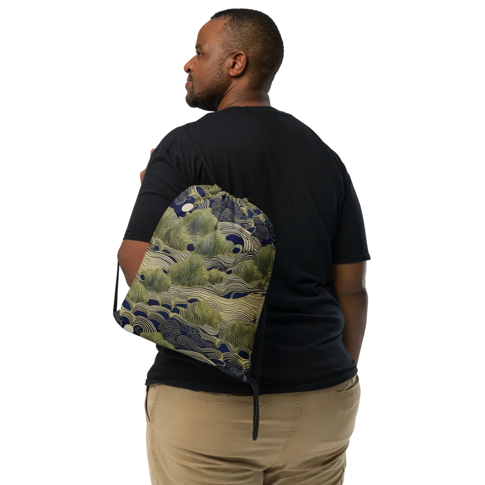Indigo Tidal Song on Drawstring Bag — Front