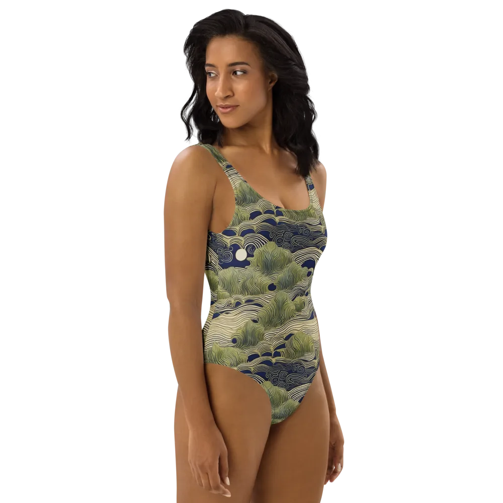 Indigo Tidal Song on One-Piece Swimsuit — Right