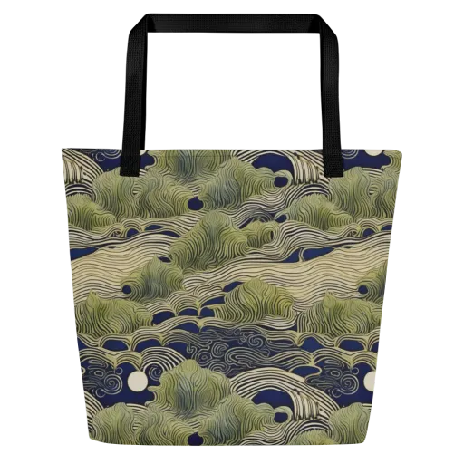 Indigo Tidal Song on a Large Tote Bag W/ Pocket