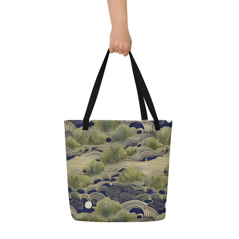 Indigo Tidal Song on Large Tote Bag W/ Pocket — Front