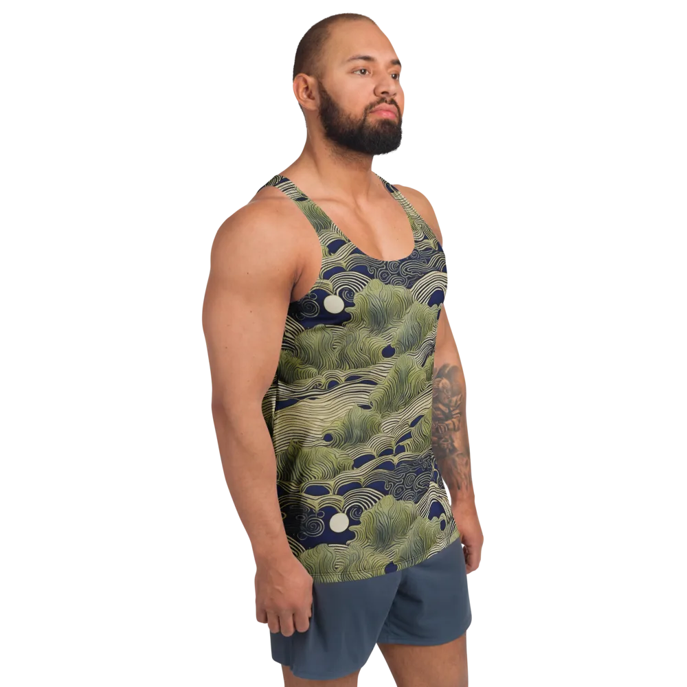 Indigo Tidal Song on Men's Tank Top — Right Front
