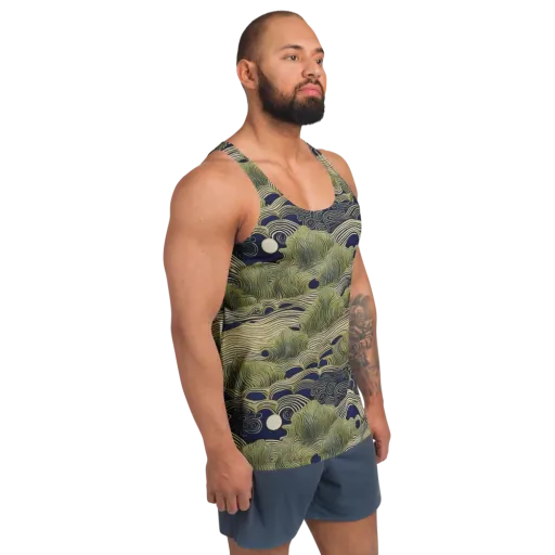 Indigo Tidal Song on a Men's Tank Top