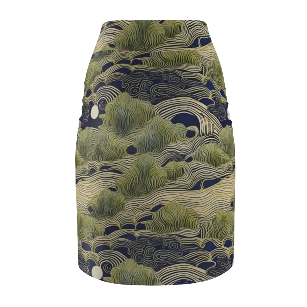 Indigo Tidal Song on Pencil Skirt — Back