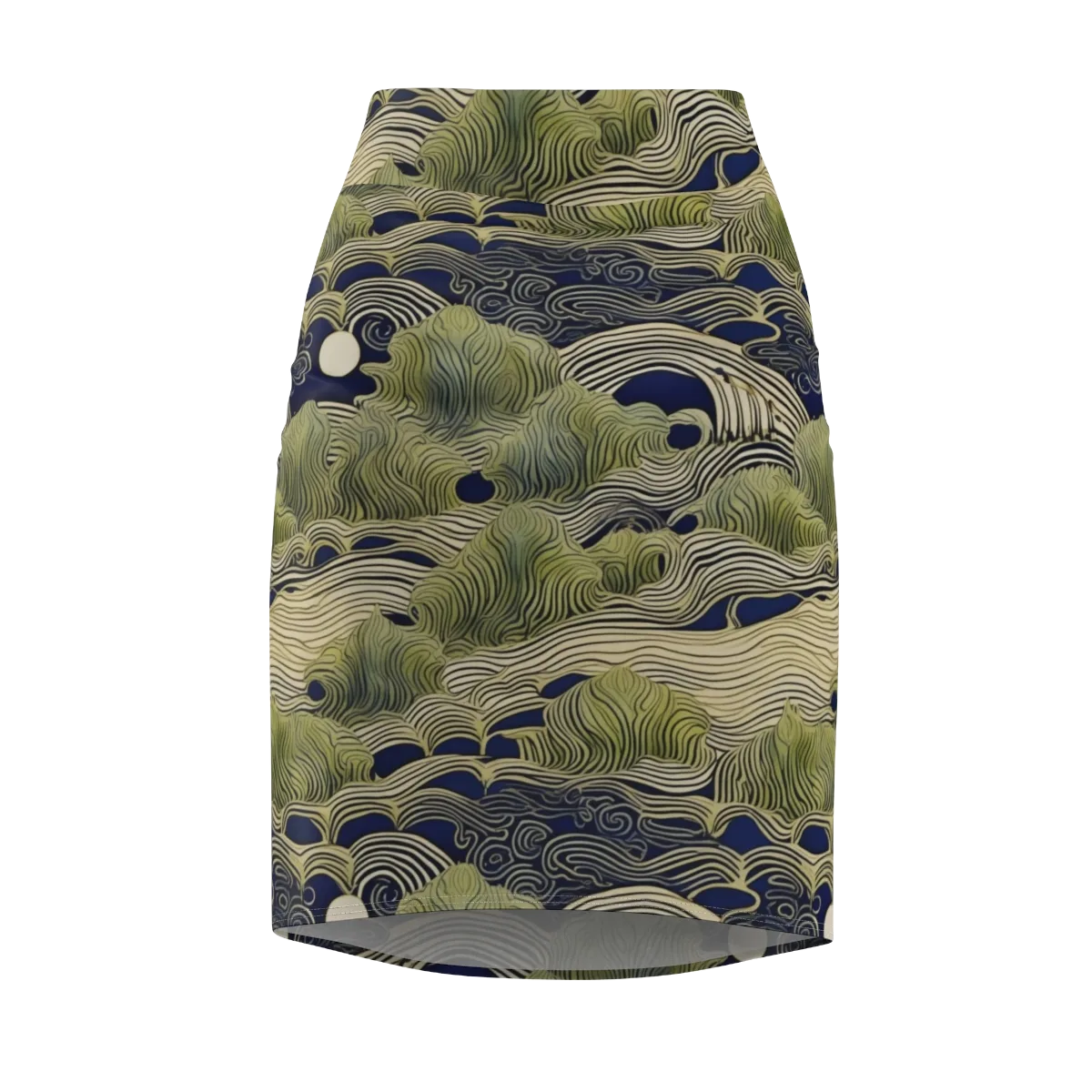 Indigo Tidal Song on Pencil Skirt — Front