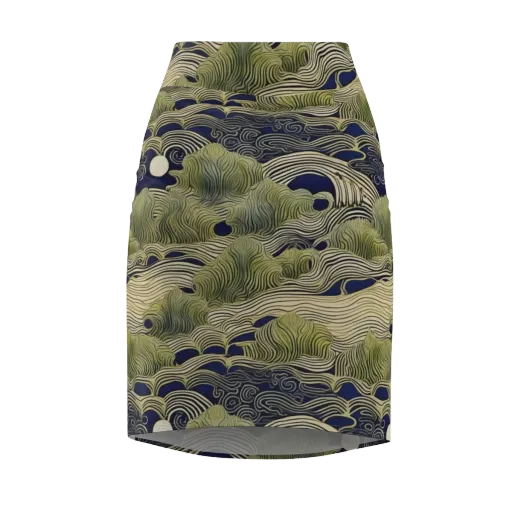 Indigo Tidal Song on a Pencil Skirt