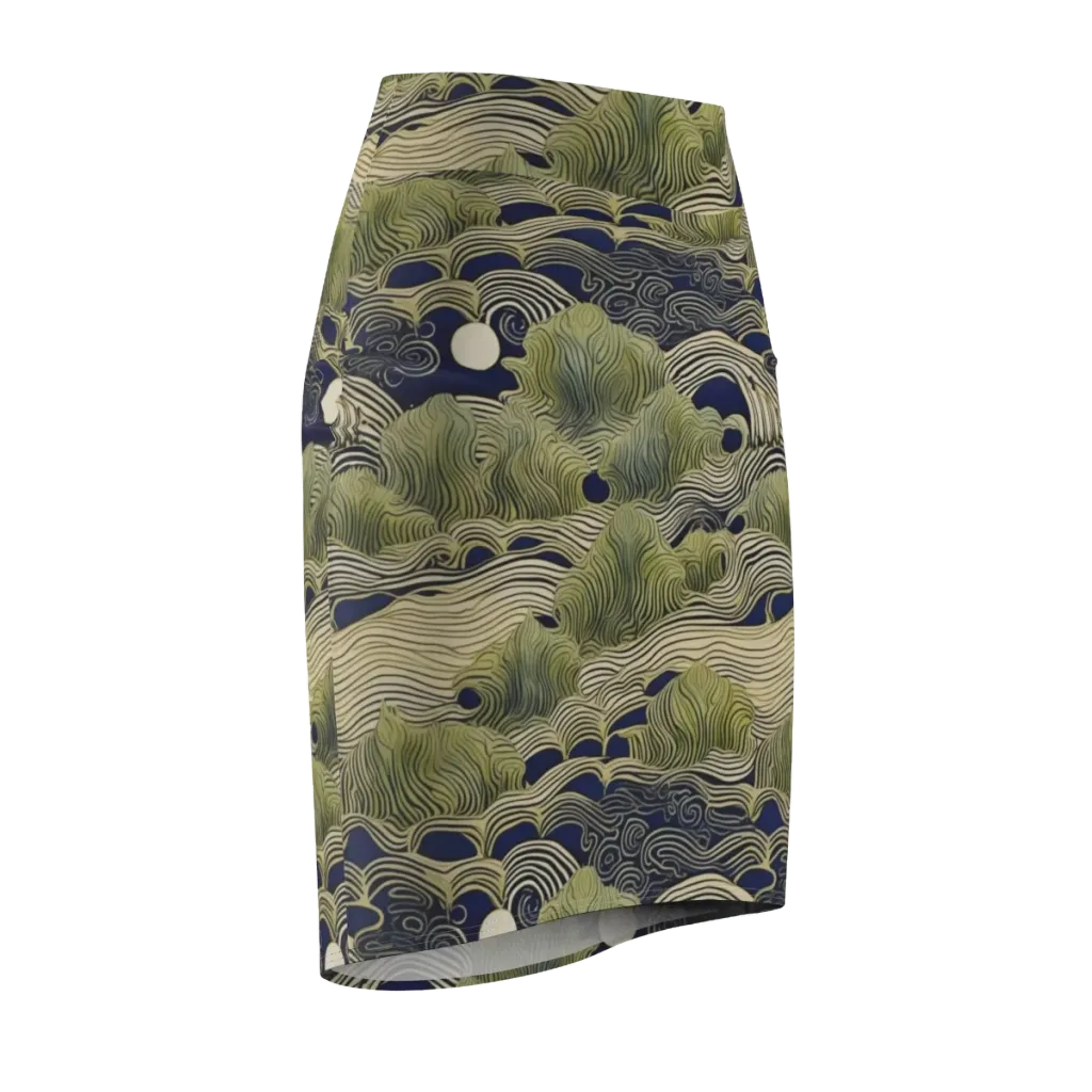 Indigo Tidal Song on Pencil Skirt — Front Side