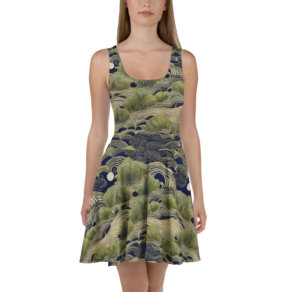 Indigo Tidal Song on Skater Dress — Front
