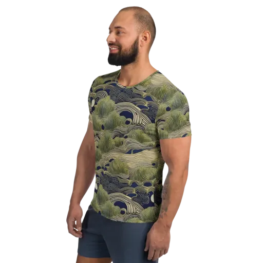 Indigo Tidal Song on a Men's Athletic T-Shirt