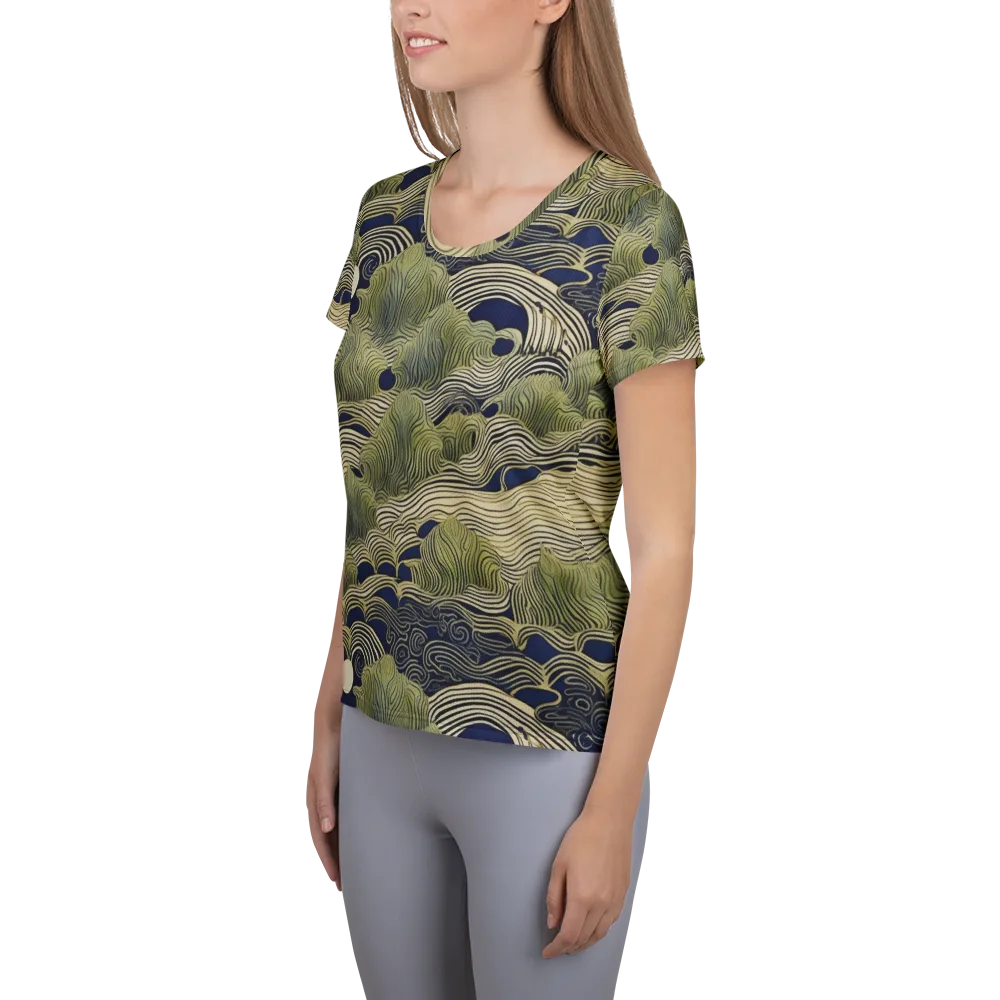 Indigo Tidal Song on Women's Athletic T-Shirt — Left