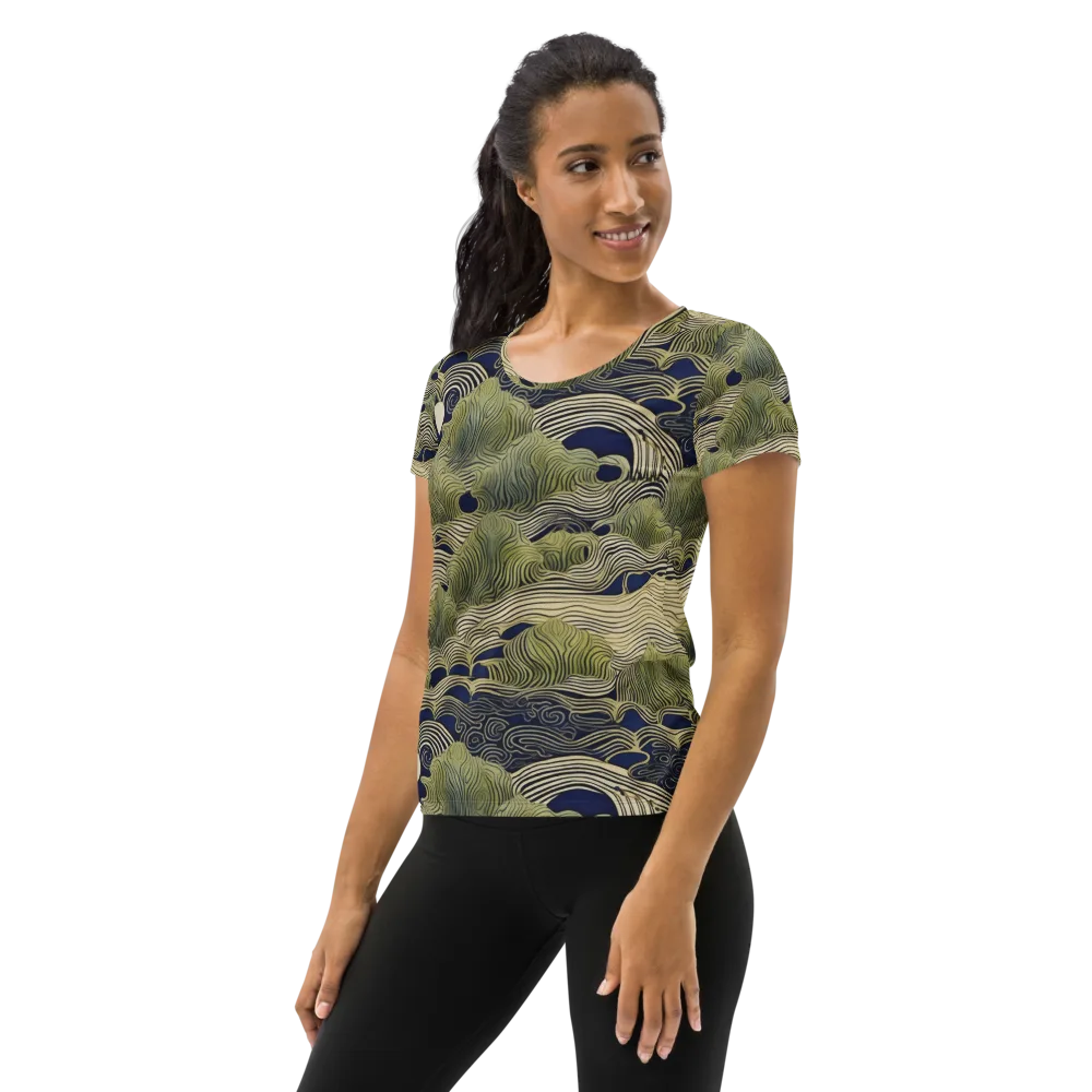 Indigo Tidal Song on Women's Athletic T-Shirt — Left