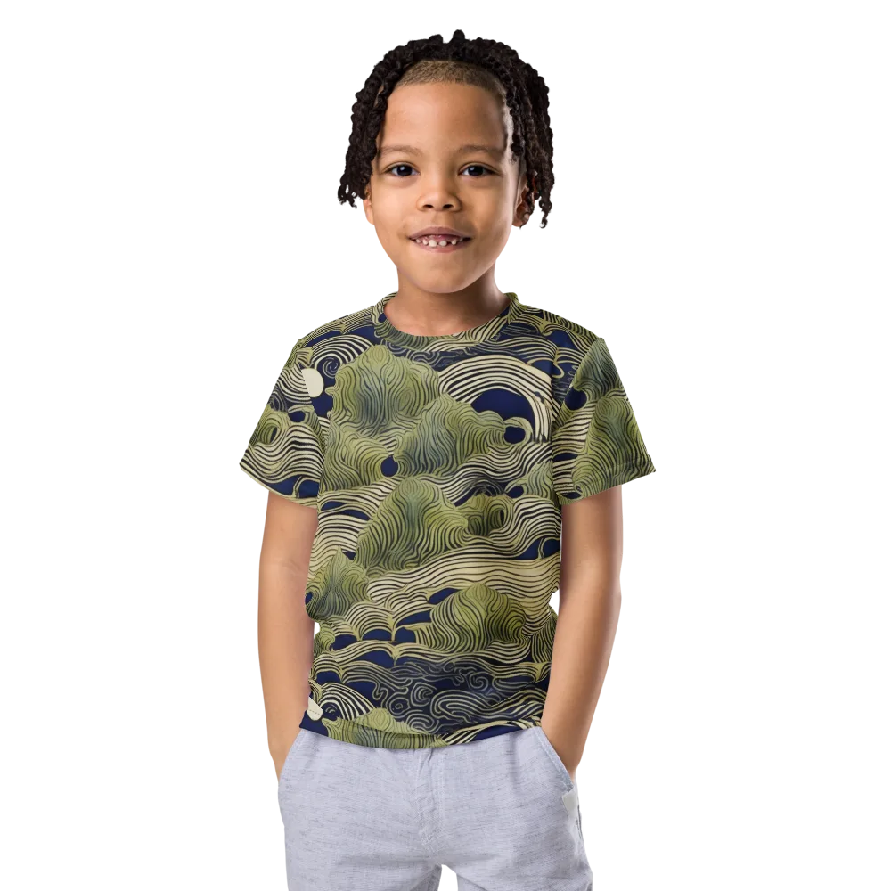 Indigo Tidal Song on Kids Crew Neck T-Shirt — Front