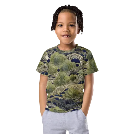 Indigo Tidal Song on a Kids Crew Neck T-Shirt