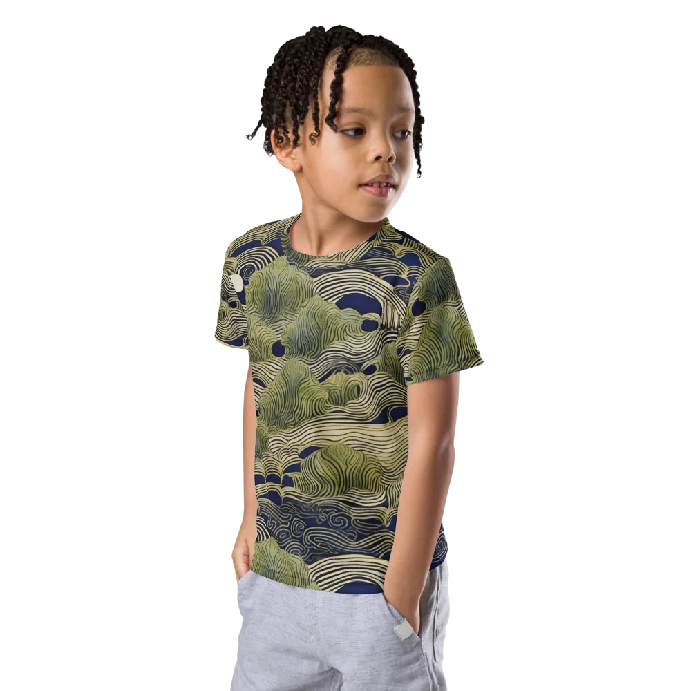 Indigo Tidal Song on Kids Crew Neck T-Shirt — Left Front