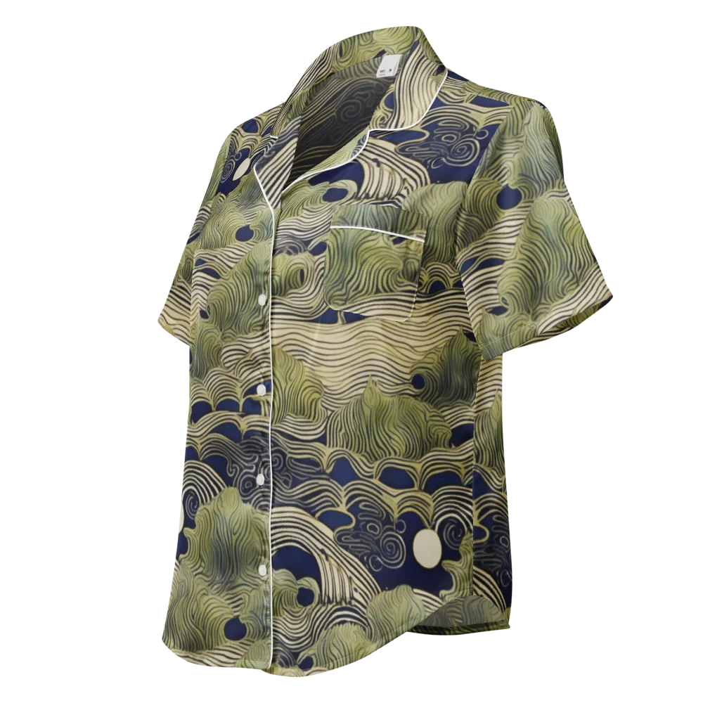 Indigo Tidal Song on Women's Short Sleeve Pajama Top — Left Front