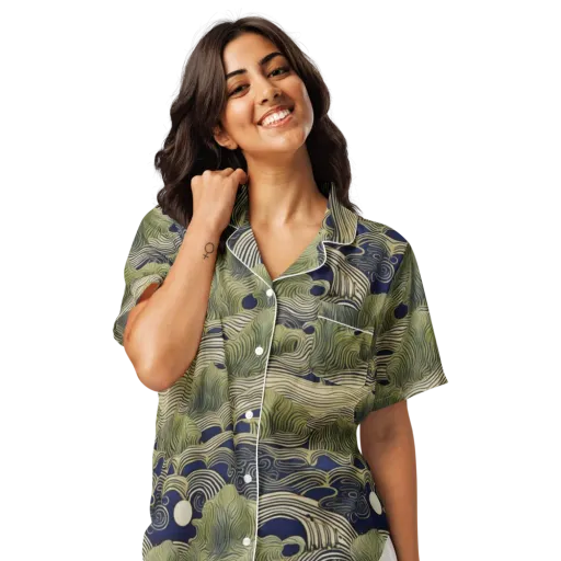 Indigo Tidal Song on a Women's Short Sleeve Pajama Top