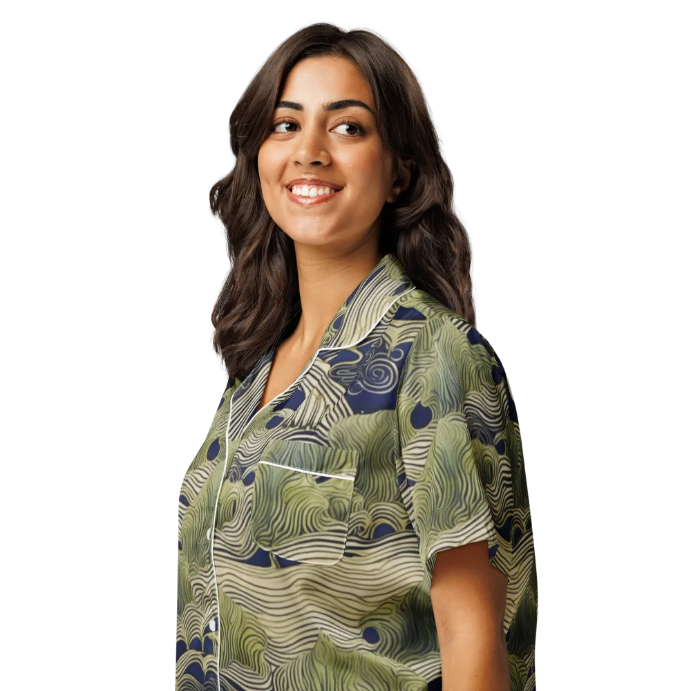 Indigo Tidal Song on Women's Short Sleeve Pajama Top — Left Front