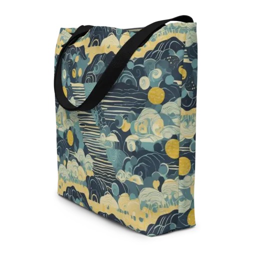 Cerulean Tide on a Large Tote Bag W/ Pocket