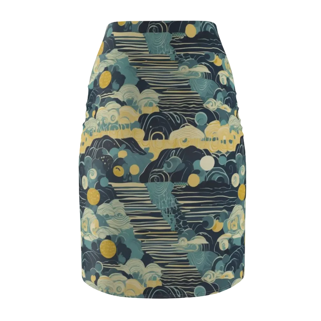 Cerulean Tide on Pencil Skirt — Back