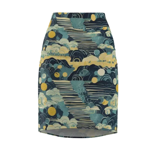Cerulean Tide on a Pencil Skirt
