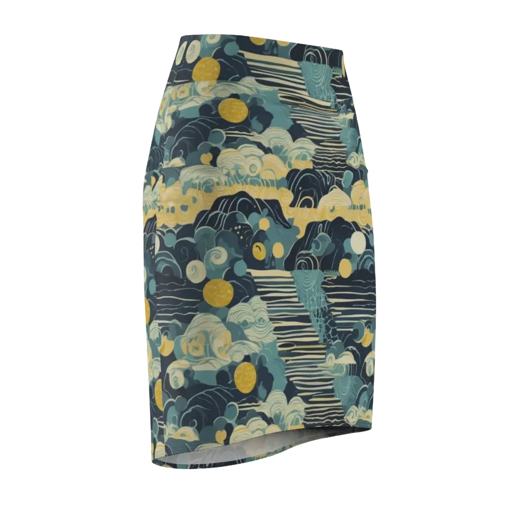 Cerulean Tide on Pencil Skirt — Front Side