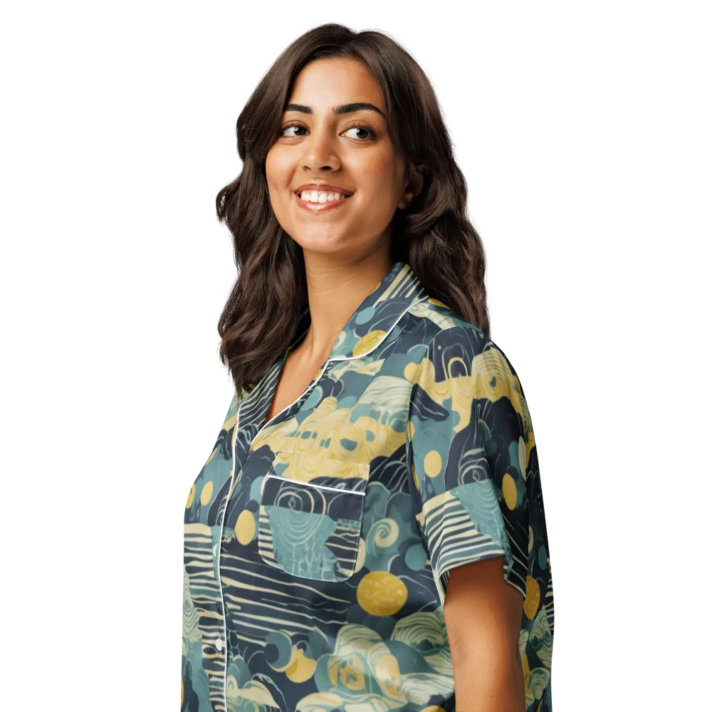 Cerulean Tide on Women's Short Sleeve Pajama Top — Left Front